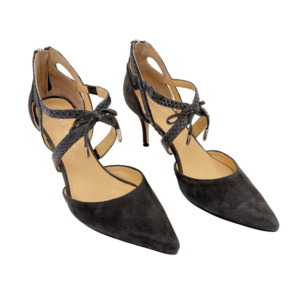 Ivanka Trump Charcoal Suede Pointed Toe Ankle Strap Heels Pumps 6M